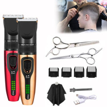 Rasoi per capelli LCD non impermeabili con ricarica USB 4 teste intercambiabili 1 forbice piatta 1 forbice a denti 1 mantellina per taglio.