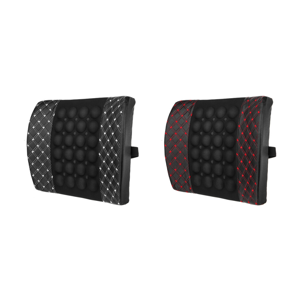 Black/White 12V Electric Pu Leather Lumbar Massager Pad Pillow Waist Support Car Home Office Heated Cushion