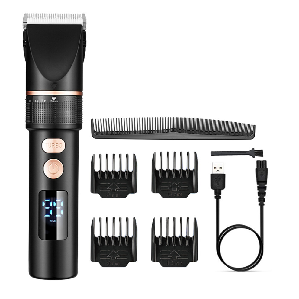 Men's LCD Electric Hair Clipper USB Charging 2 Gears Hair Shaver W/ 4 Limit Combs