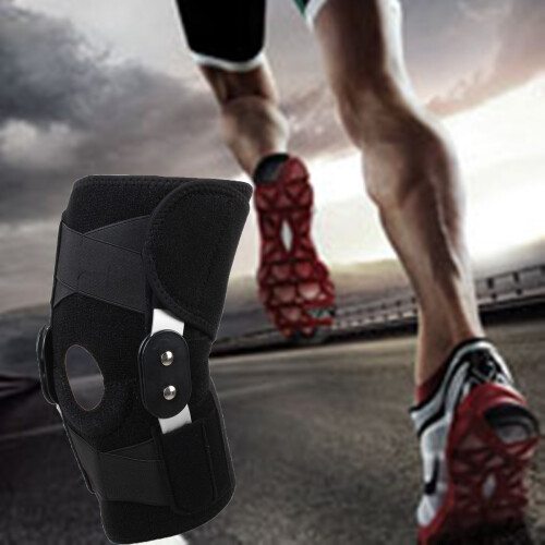 Supporto per ginocchio elastico regolabile con cerniera protezione della patella compressione e supporto per il piede.