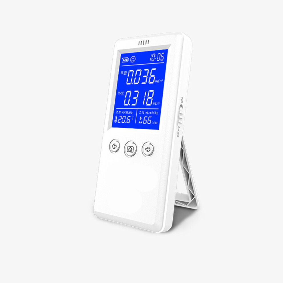 Portable Air Quality Detector Rechargeable Hcho Tvoc Tester Thermo-Hygrometer Alarm Clock White