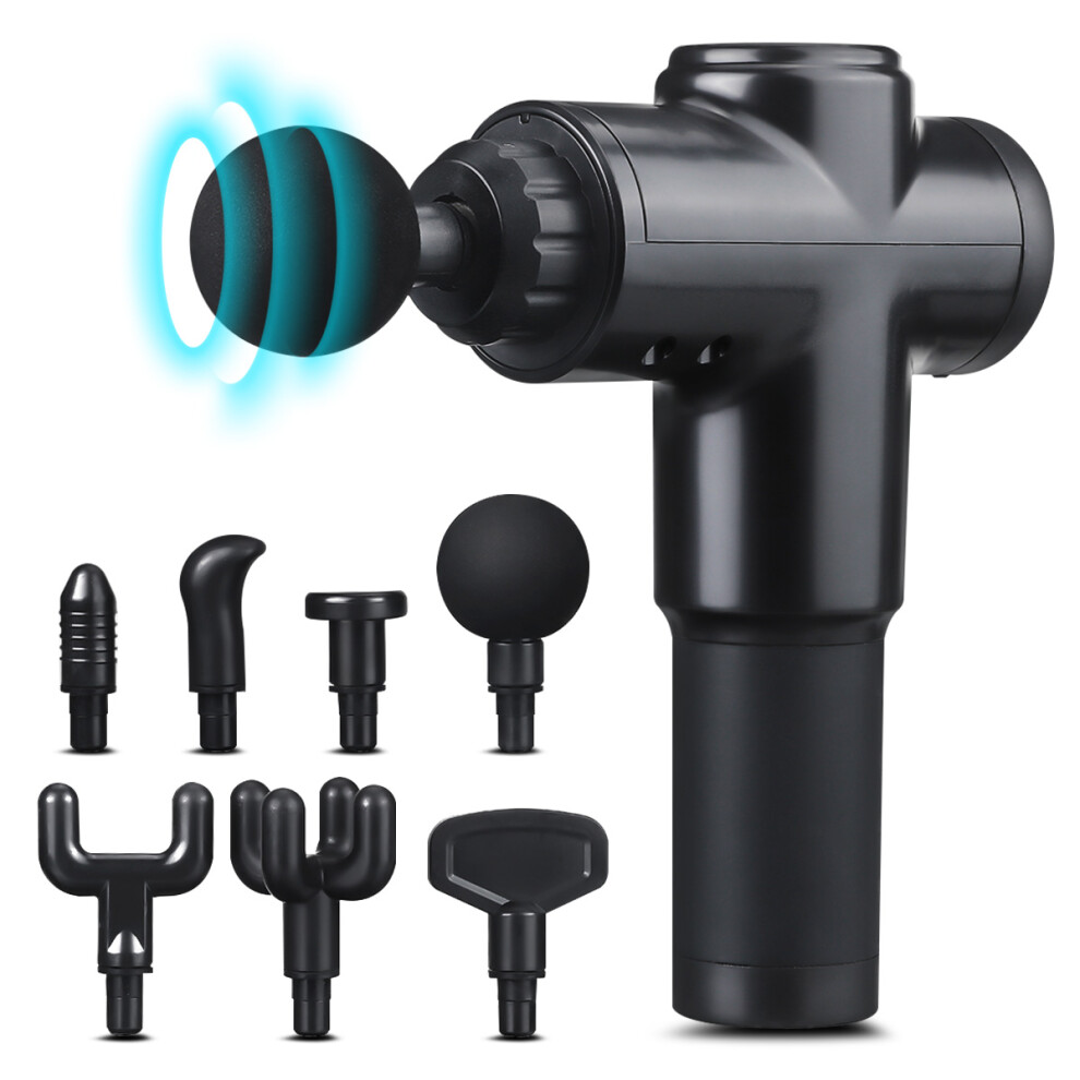 CHARMINER Rechargeable Electric Percussion Massager 6 Speeds Deep Tissue Muscle Relieve Soreness Stiffness Recovery Device W/ 7 Heads