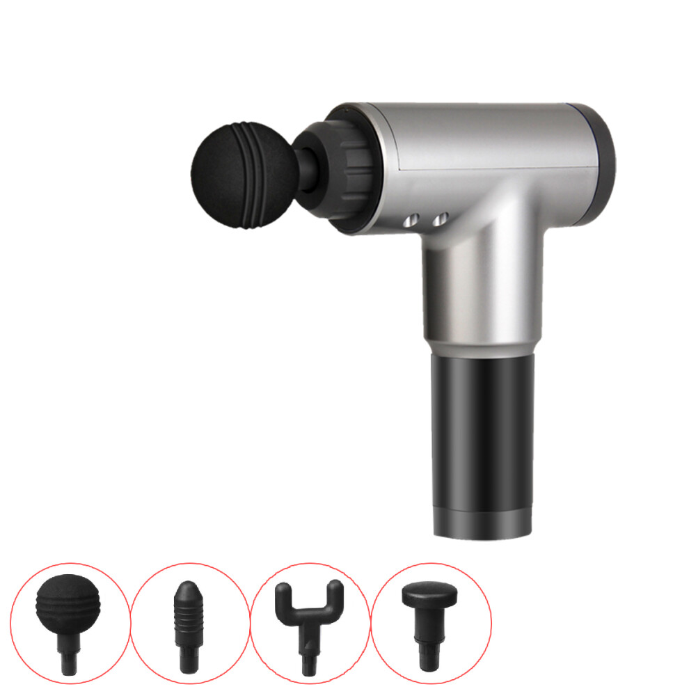 Electric Percussion Massager 4 Levels Athlete Muscle Deep Tissue Vibrating Relaxing Therapy Device with 4 Massager Heads