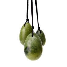 3 - teiliges Set Massagetools gebohrte natürliche grüne Jade - Eier Yoni Beckenmuskulatur Kegel - Übungsball