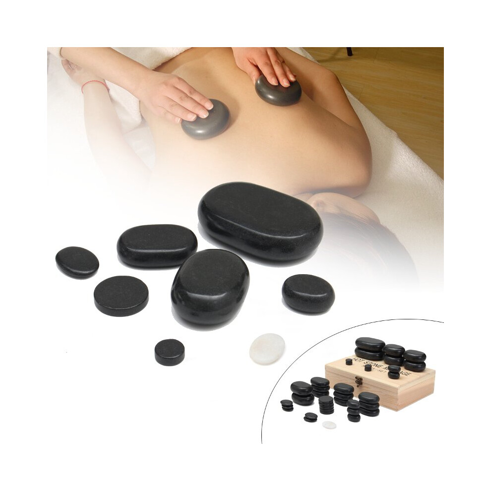 Black Basalt Hot Stone Full Body Massage Complete Comfortable Natural Bamboo Box