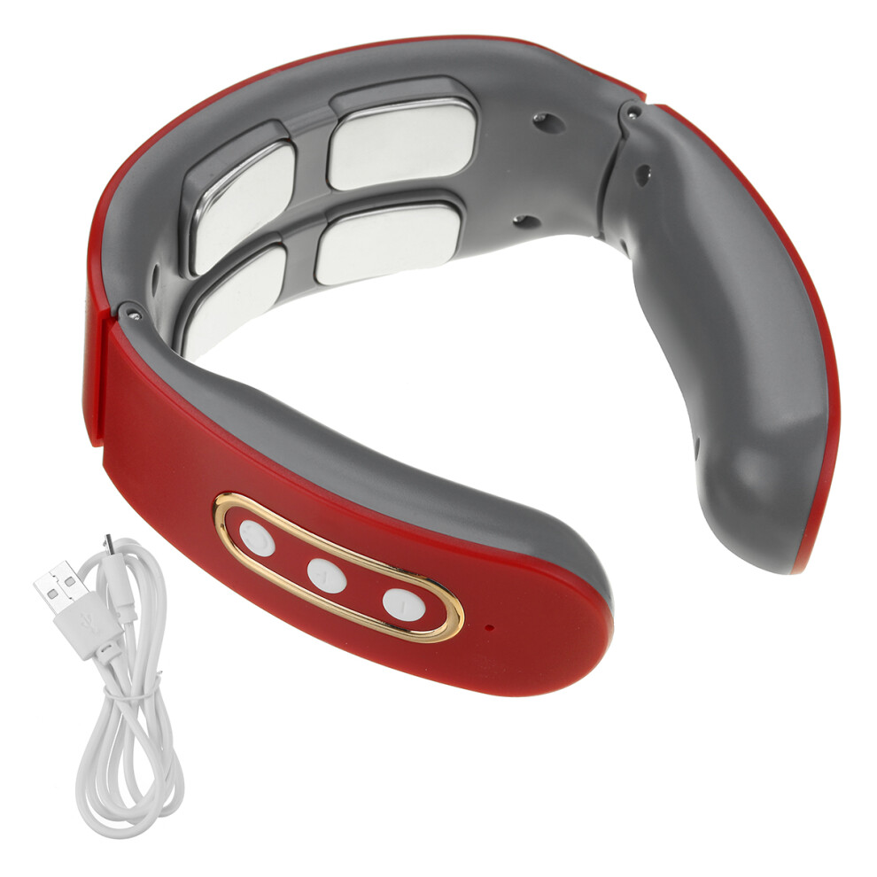 White/Red Intelligent Electric Pulse Neck Massager Usb Rechargeable Heating Shoulder Neck Massager