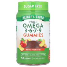 Nature's Truth, Omega 3-6-7-9 Gummies från växtkällor, Persikofrukt, 50 Vegan Gummies