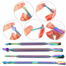 Nail Art Pusher Verwijderaar Cuticle Tool Kit Set Regenboog Dubbelzijdig RVS