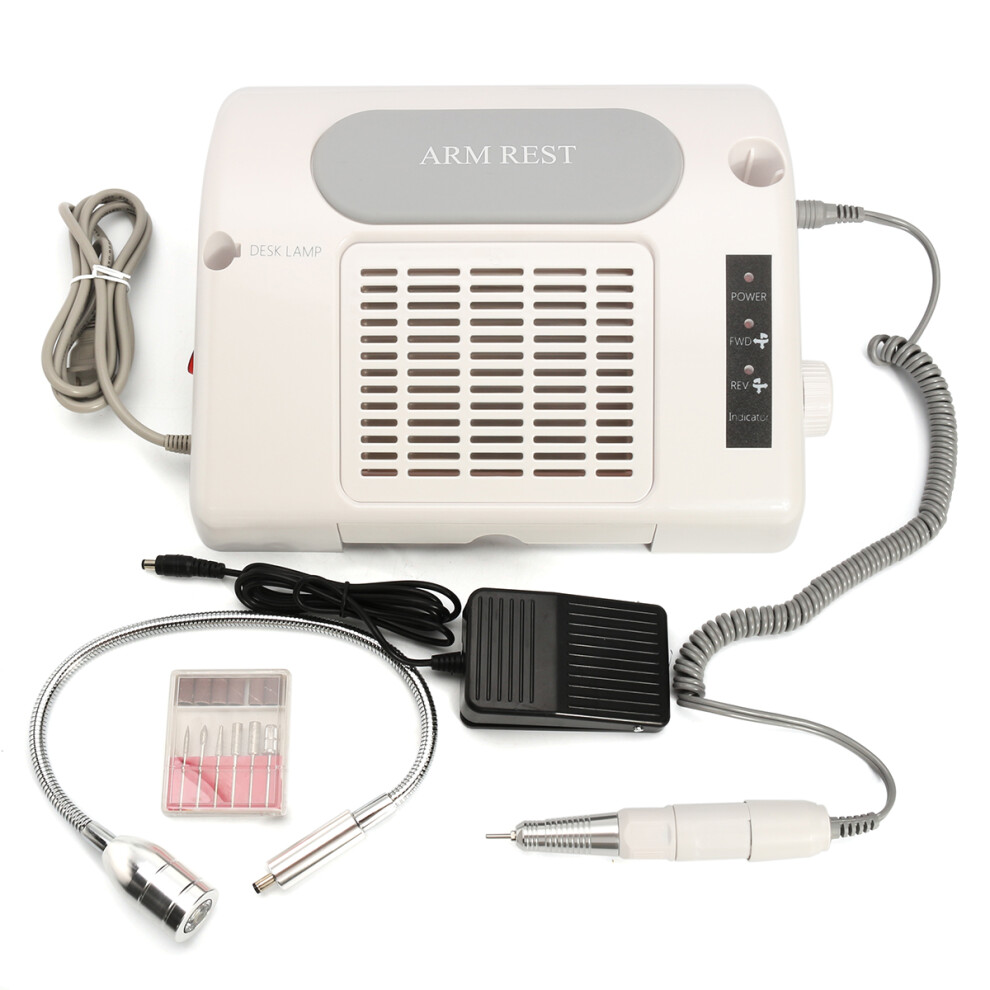 35000RPM Nail Drill Equipped Suction Dust Collector Machine Desk Lamp 3 in 1 Salon Nail Art Tool