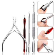 4 Pezzi Strumenti per Unghie Forbici in steel Inossidabile per Cuticole Spingipelle in steel Doppia Faccia Lima per Cuticole Strumento per