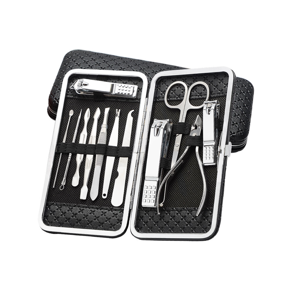 Silver 12Pcs Stainless Steel Nail Clippers Set Portable Exfoliating Manicure Pedicure Grooming Kit