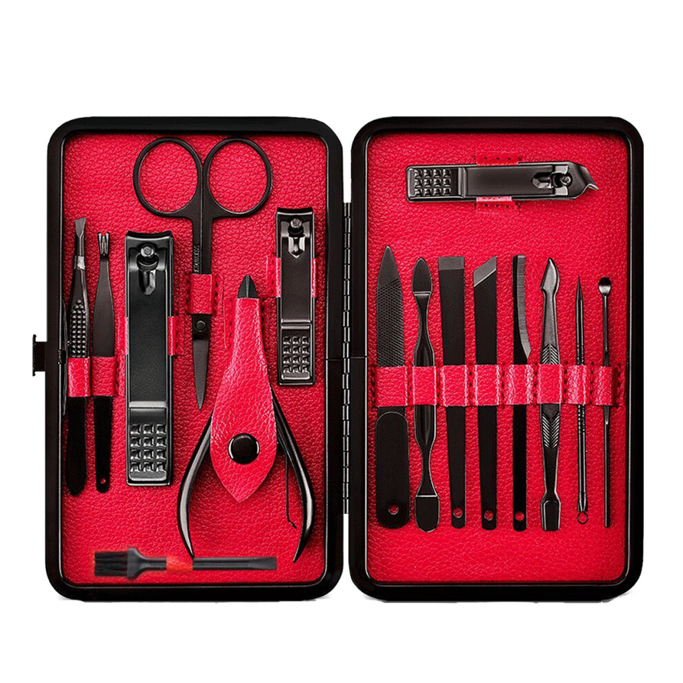 Black Y.f.m 16Pcs Portable Nail Clipper Manicure Pedicure Set Earpick Pedicure Kit
