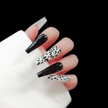 24 Pezzi/Set Unghie Finte Ballerina Extra Lunghe Fluorescenti con Stampa Leopardo Unghie Copertura Completa per Donne