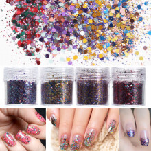 4 Potten 10ml Nagelkunst Glitterpoeder Blad Pailletten Sprankelend Kleurrijk Kerst Iriserend Acryl Tips