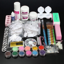 Pro Glitter Acrylpulver Pinsel Zange Primer Nagelkunst Tipps Set