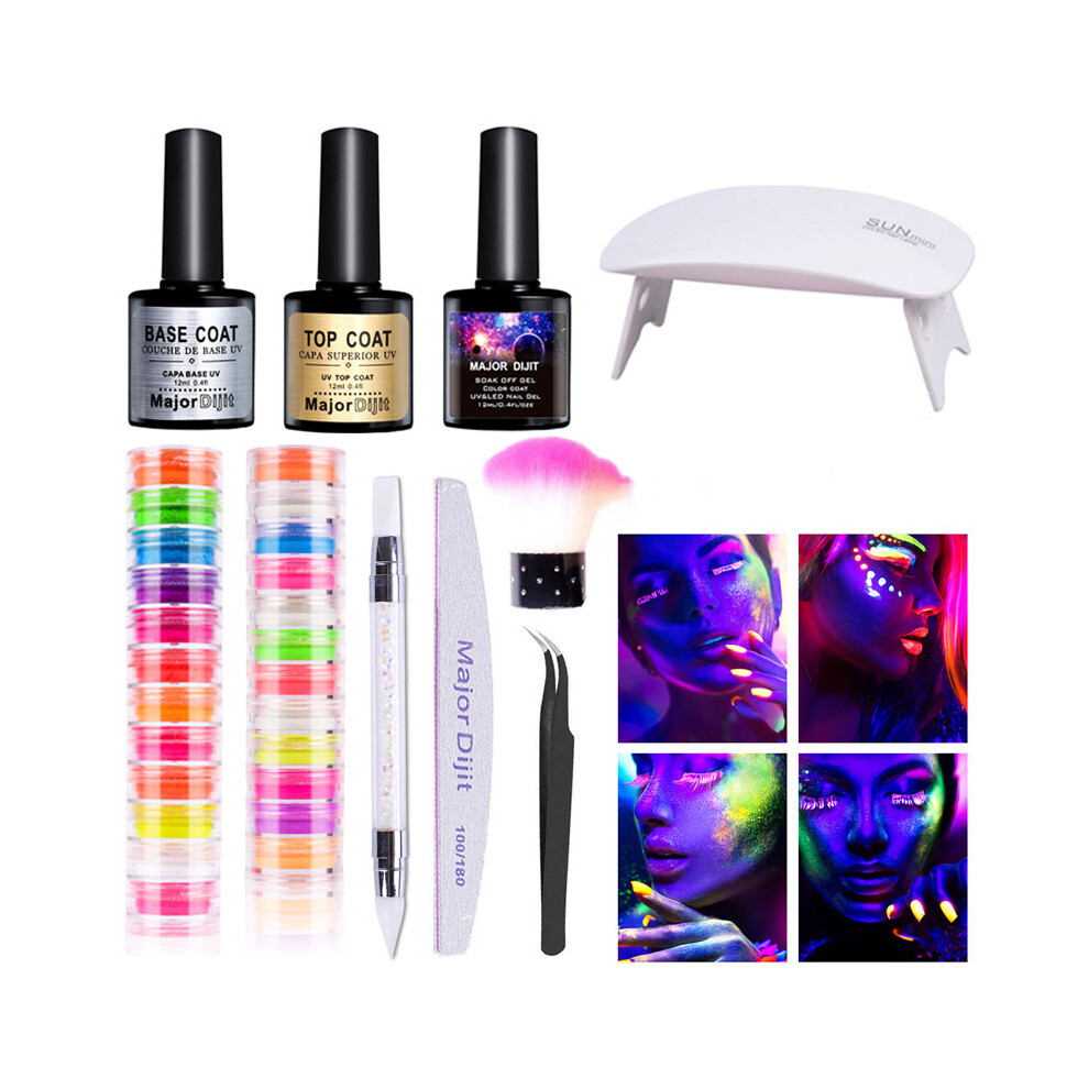 Light/Black 12 Color Series Fluorescent Color Luminous Nail Polish Baking Lamp Set Painted Phototherapy Glue