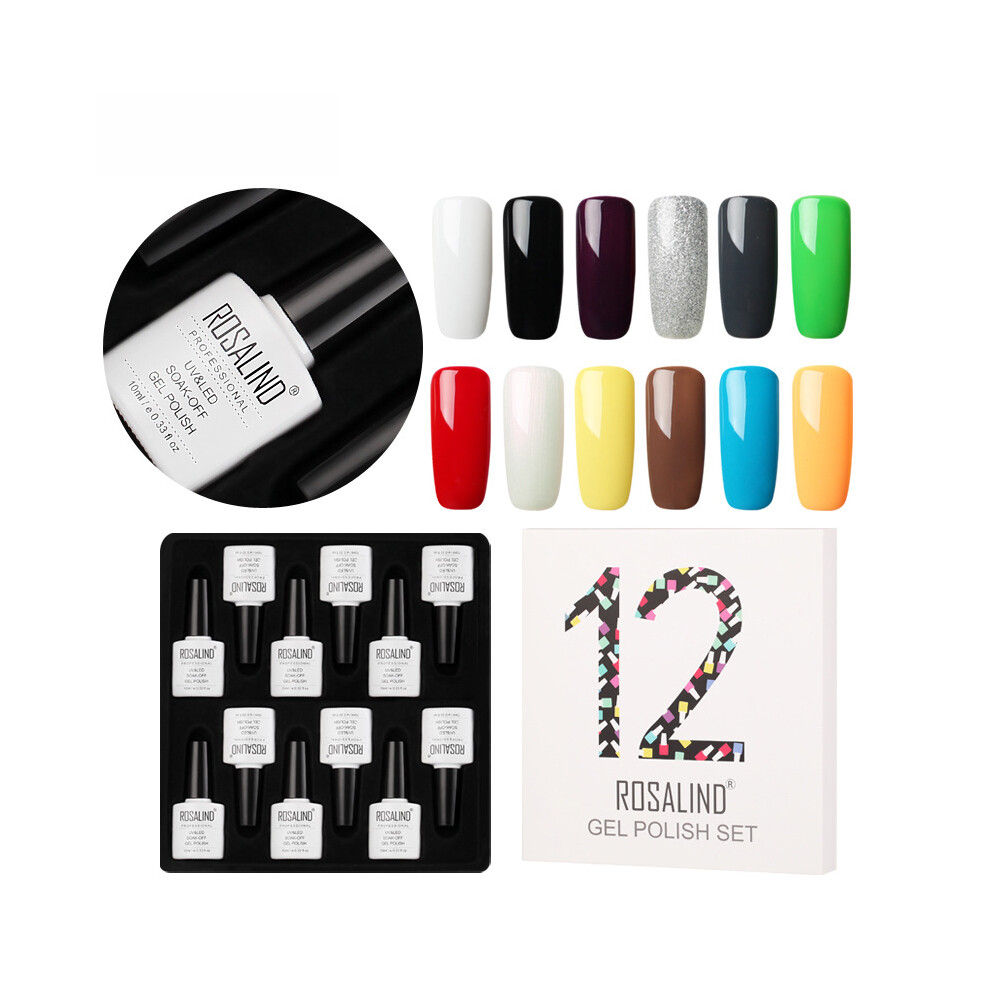 ROSALIND 12pcs 10ML Soak Off Salon UV Nail Gel Polish Nail Art Kit