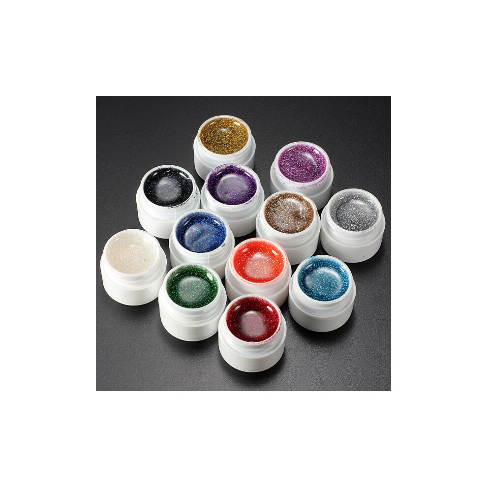 12 Colors Nail Art False French Glitter UV Gel Builder Polish Set