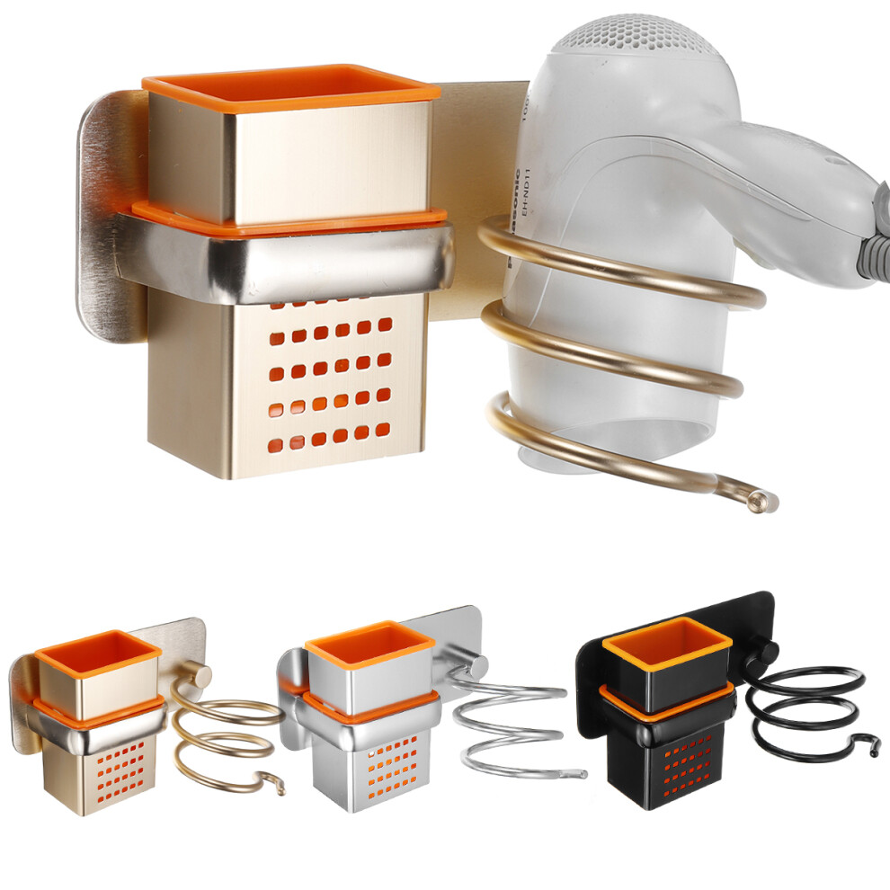 Haartrocknerhalter Mit Becher Haushaltswandmontage BadezimmerzubehöR Haartrocknerregal Metall Schwarz Haartrocknergestell-image