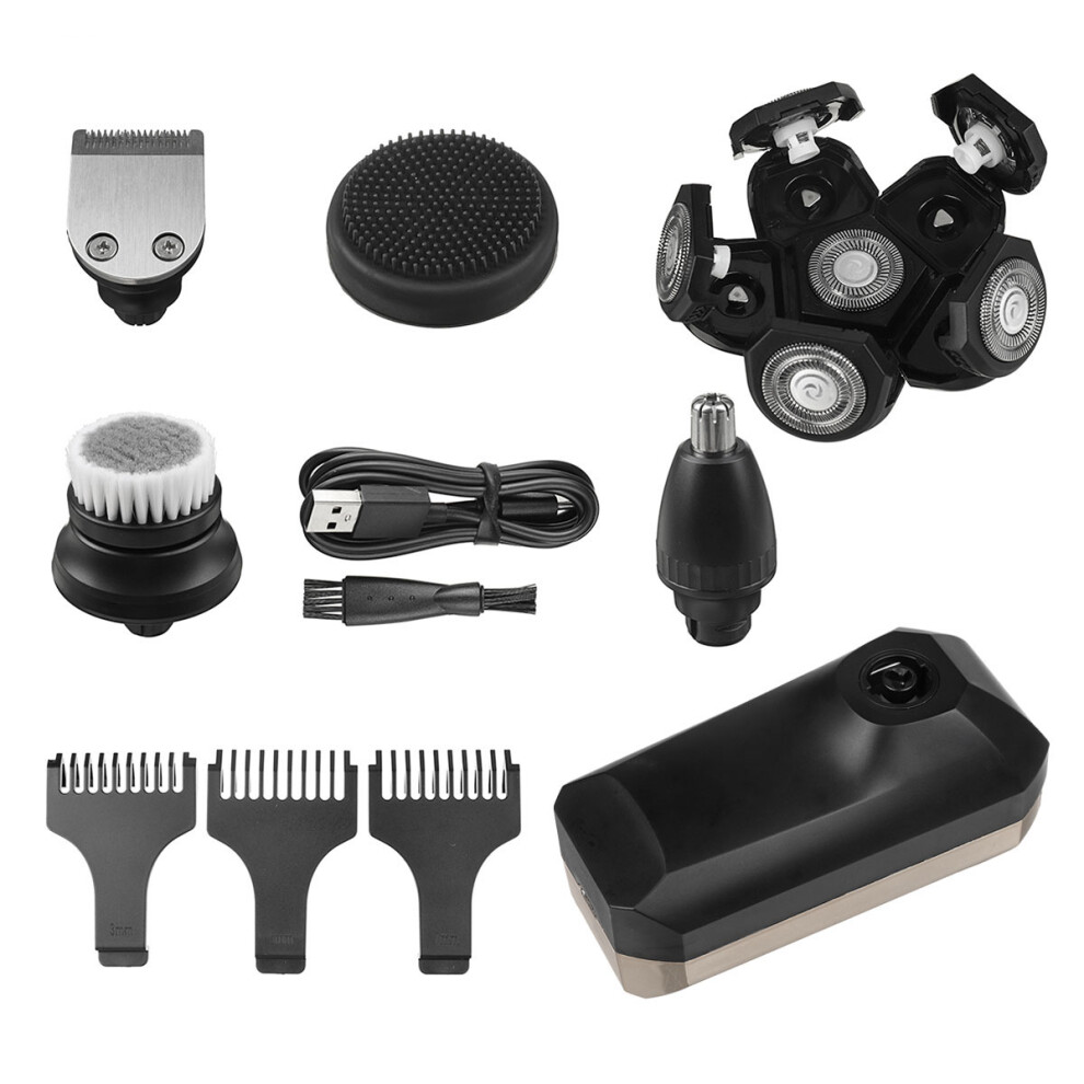 5 in 1 Cordless Electric Shaver Rechargeable Mens Razor Wet Dry Rotary Shaver IPX7 Waterproof