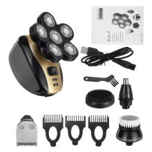 5 in 1 Power Display USB wiederaufladbarer 6 Köpfe Glatze Rasierer Elektrischer Haarschneider Gesichts-Massager Reinigungsbürste