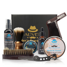 9 In 1 Kit per la Cura della Barba per Uomini Balsamo Olio Shampoo Pettine Spazzola Strumento di Modellatura della Barba Set di Toelettatura