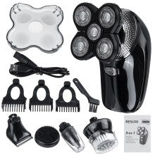 5 IN 1 Rasoio electric Rotante Uomo Calvo Barba con 5 Testine di Taglio Flottanti per Uso Secco e Umido