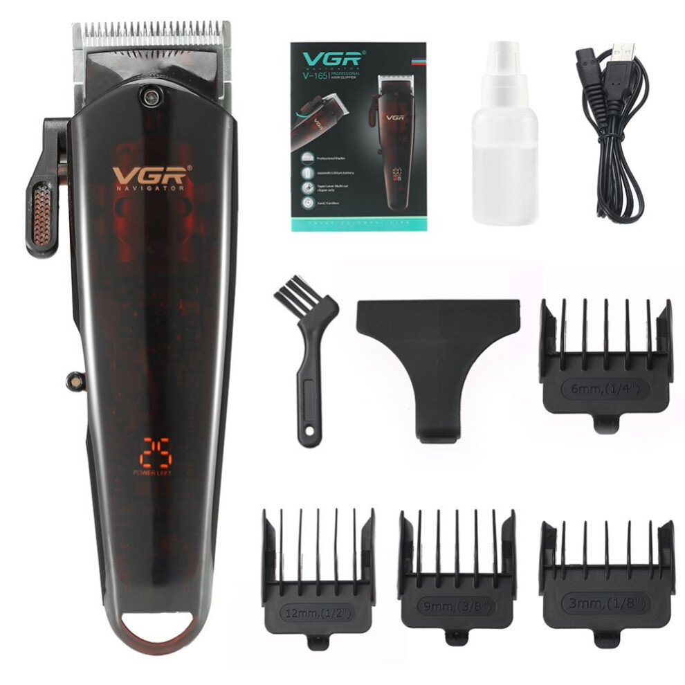 VGR LCD 110v-220v Charged Adjustable Salon Professional Cordless Electric Men's Hair Clipper