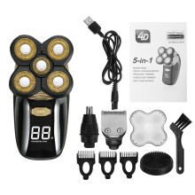 5 In 1 4D Rasoio electric Ricaricabile per Testa Calva da Uomo con Display Digitale LCD Impermeabile Rifinitore per Naso Barba e Rasoio