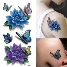 Buntes 3D Schmetterlingsblumen - Rosen - Tattoo - Aufkleber wasserdicht temporärer Aufkleber DIY Körperkunst