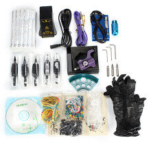 Kit di macchine per tatuaggi professionale con alimentatore manico coppa per pigmento e CD di insegnamento in inglese