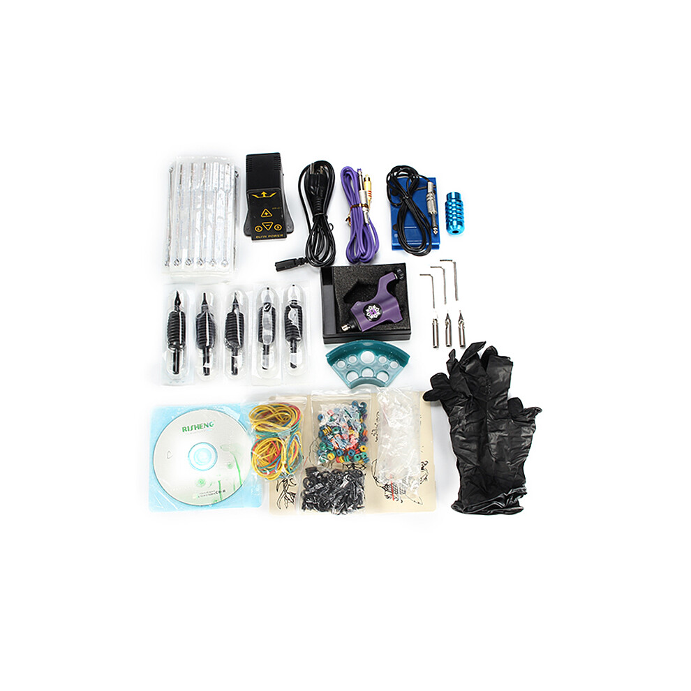 Silver Professional Tattoo Machine Kit Power Supply Handle Pigment Cup With English Teaching Cd