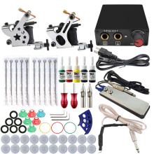 Kit completo per principianti per tatuaggi 2x macchina set di alimentazione grip 5 colori inchiostro ago