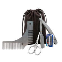 Set da barba per uomini con rasoio dritto e custodia lama in steel inossidabile sostituibile
