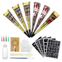 12 Stück Henna Tattoo Creme Set Temporäre Tattoo Kunst Tinte Stift Schablonen mit Kunststoffdüse