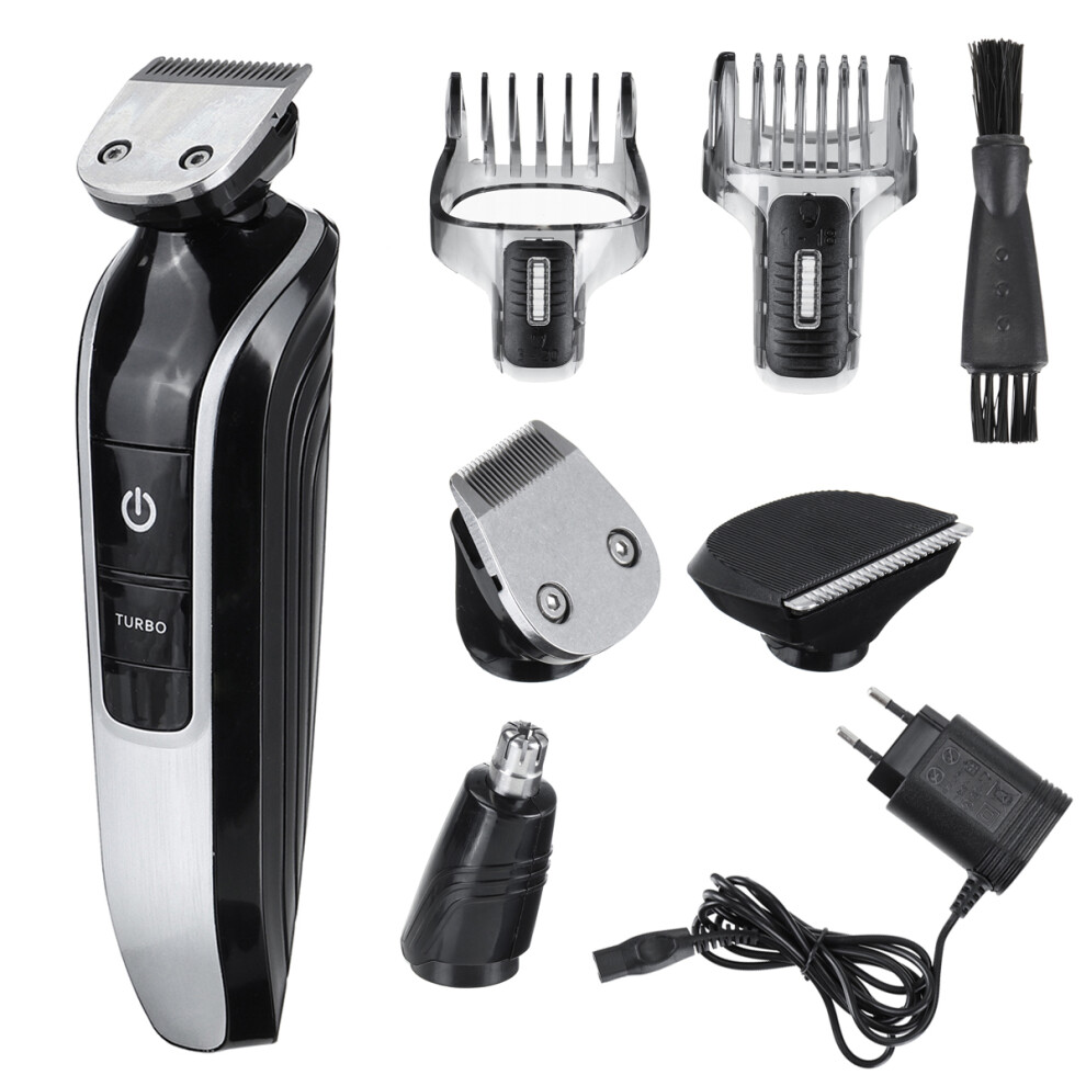 Black/Silver Washable Beard Trimmer 5 In 1 Hair Clipper Electric Trimmer Shaver Nose Trimmer Electric Razor Grooming Kit