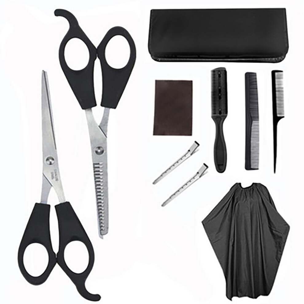 Black 10Pcs Hairdressing Tools Salon Hair Scissors Shear Hair Bangs Trimming Cutting Tools