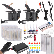 Professional Complete Tattoo Kit Tattoo Machine Grip Set 5 Ink Needles Tips Power Supply