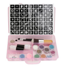 Glitzerpulver Diamant 12 Farben 111 Schablonen Temporäres Tattoo Set Körperkunstfarbe