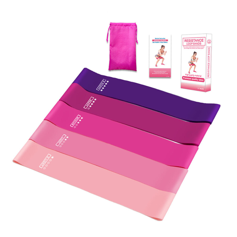 5Pcs Workout Resistance Bands Loop Set Fitness Yoga Booty Leg Exercise Band Set Light/Pink