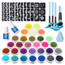 145 Schablonen Glitzerpulver Tattoo Set 3D Temporäre Diamant Körperkunst Farbe Party für Kinder Erwachsene