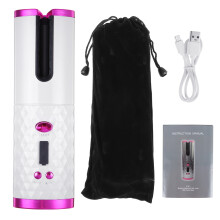 Arricciacapelli cordless ricaricabile USB con rotazione automatica e display LCD della temperatura