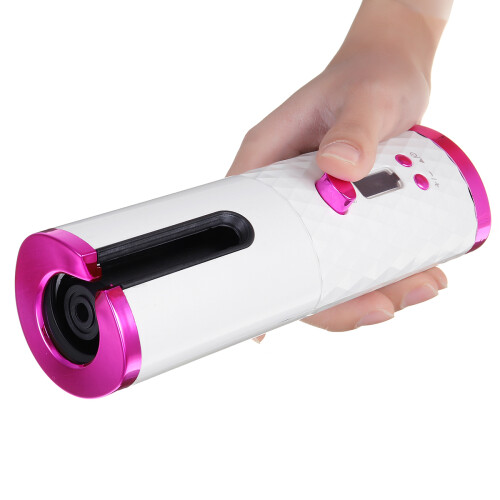 Arricciacapelli cordless ricaricabile USB con rotazione automatica e display LCD della temperatura 1