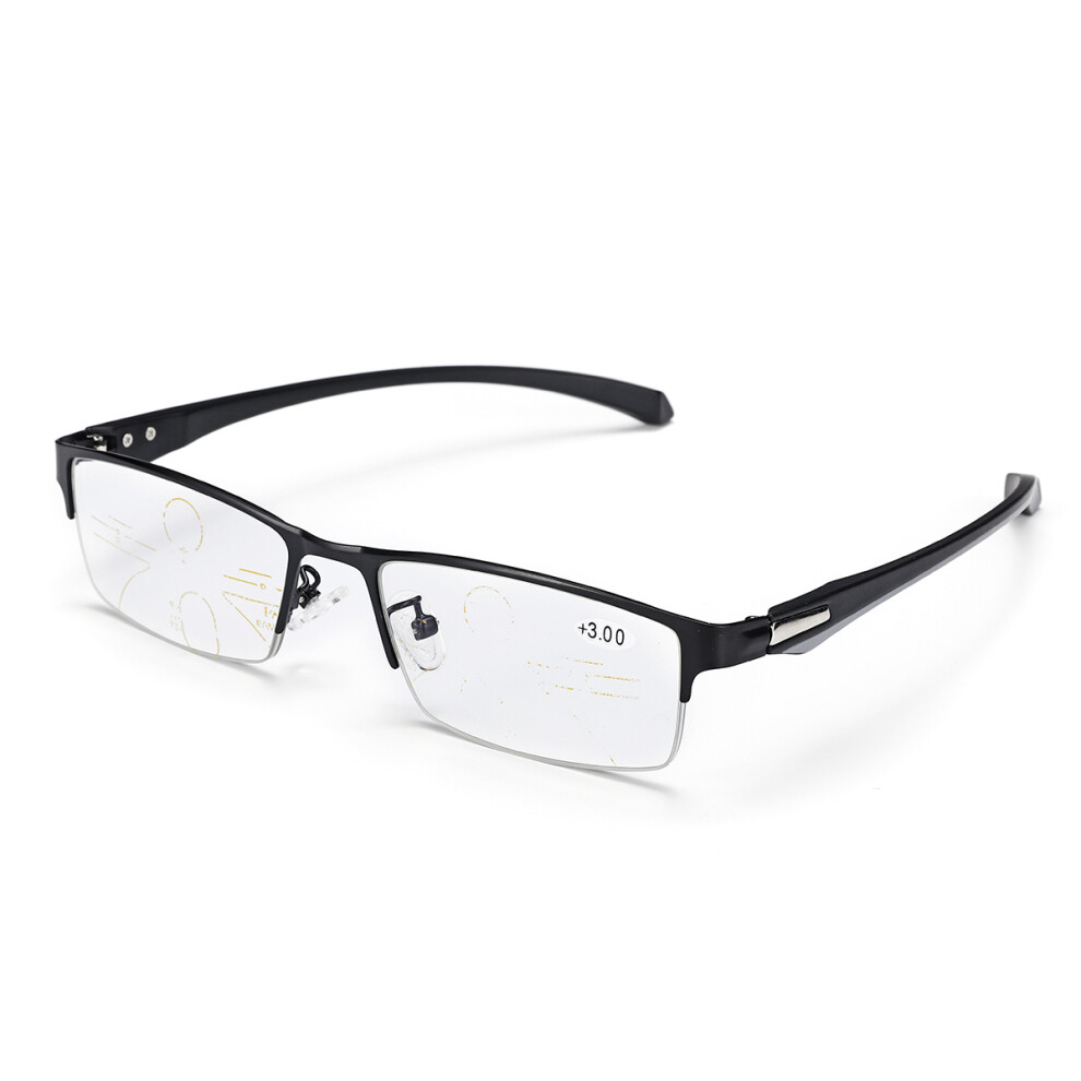 Grey Progressive Multi Focus Photochromic Half Rimless Reading Glasses Sunglasses