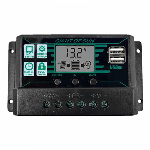 12V/24V 10A - 100A LCD Zonnecontroller Dubbele USB DC Poort Huidige Zonne - oplaadcontroller
