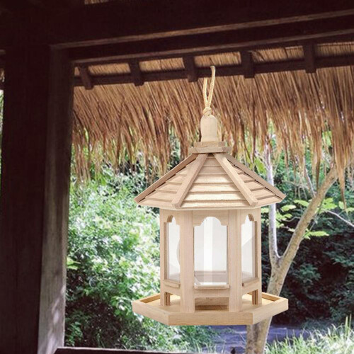 Wooden Bird House Feeder Frame Bird Cage Net for Feeding Tool 2