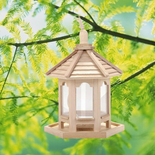 Wooden Bird House Feeder Frame Bird Cage Net for Feeding Tool 1