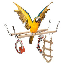 Houten Vogel Papegaai Parkiet Cockatiel Ladder Hangmat Schommel Kauw Hangspeelgoed