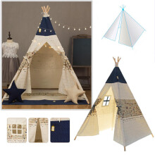 120 X 120 x 160 cm Tenda da Gioco per Bambini Pieghevole con Motivo a Righe Bianche e blue Teepee