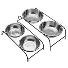 RVS Dubbele Huisdierkommen Schaal Hond Kat Stand Voeder Eten Water Kom Voedingsschotel